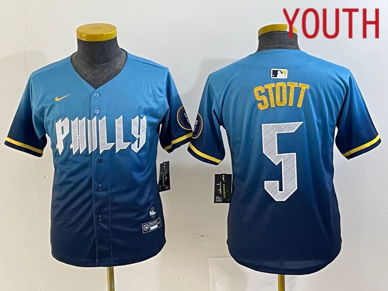 Youth Philadelphia Phillies 5 Stott Blue City Edition Nike 2024 MLB Jersey style 1